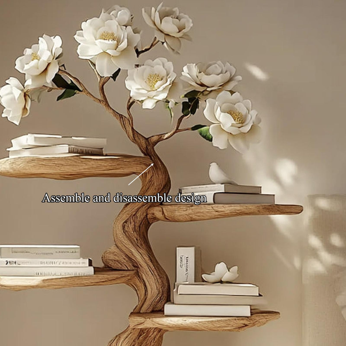 Handcrafted Rustic Wood Sculptural Nightstand, Modern Bedroom Bedside Table & Creative Accent End Table