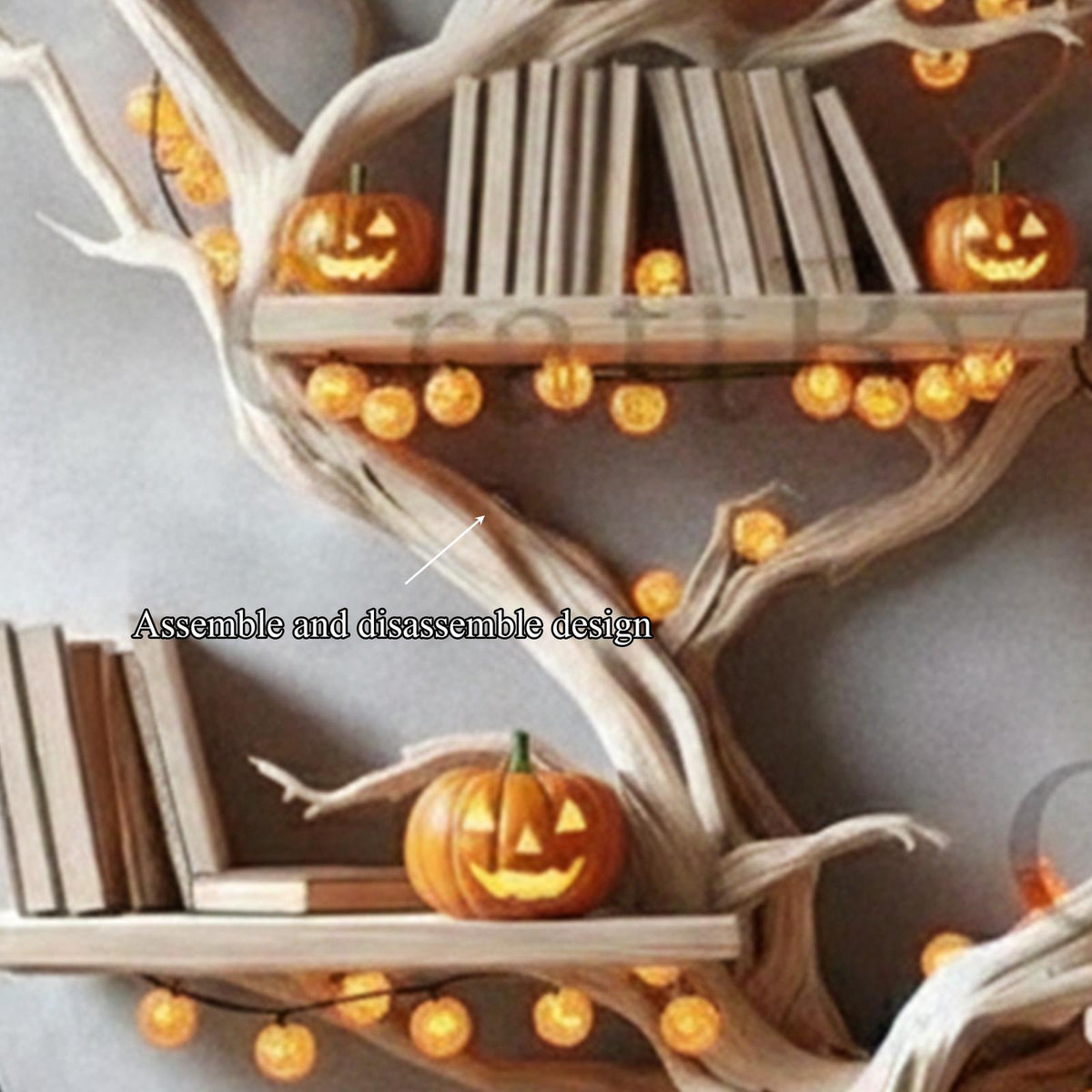 Rustic Tree Branch Bookshelf, Wall-Mounted Wooden Floating Shelf, Spooky Halloween & Gothic Wall Display