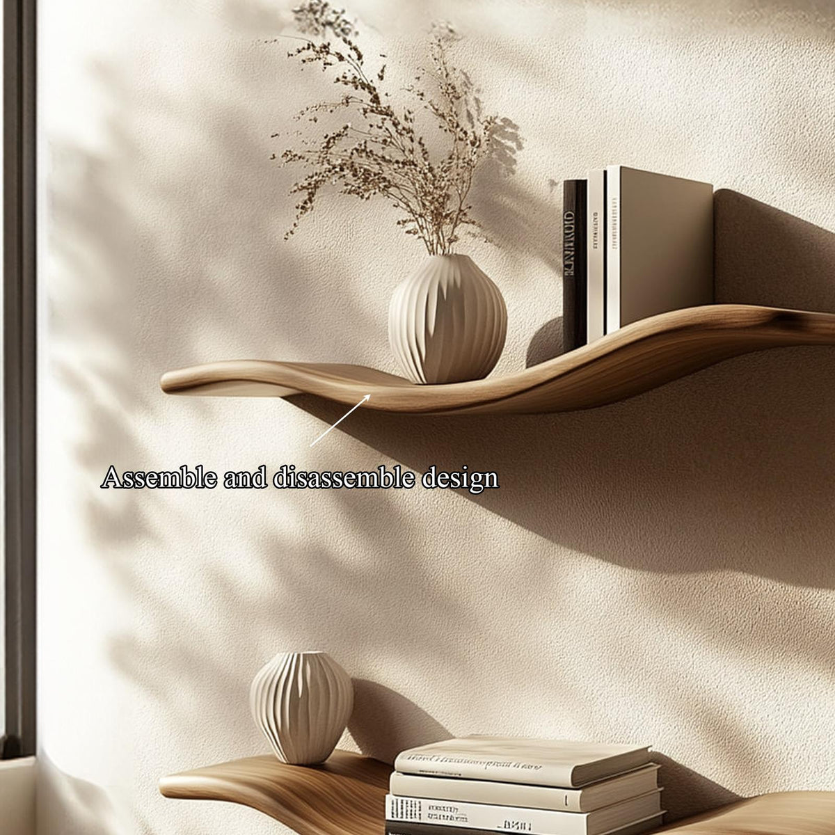 Rustic Wave Floating Shelf Ambient Wall Living Room Or Study Room