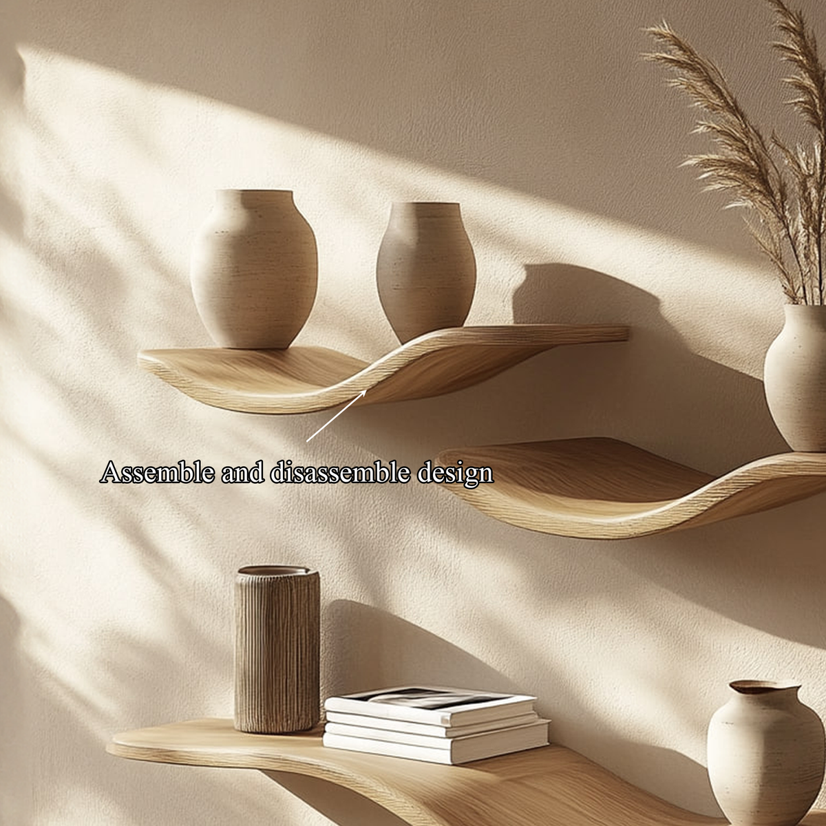 Rustic Wavy Floating Shelf Modern Living Room Wall Decor