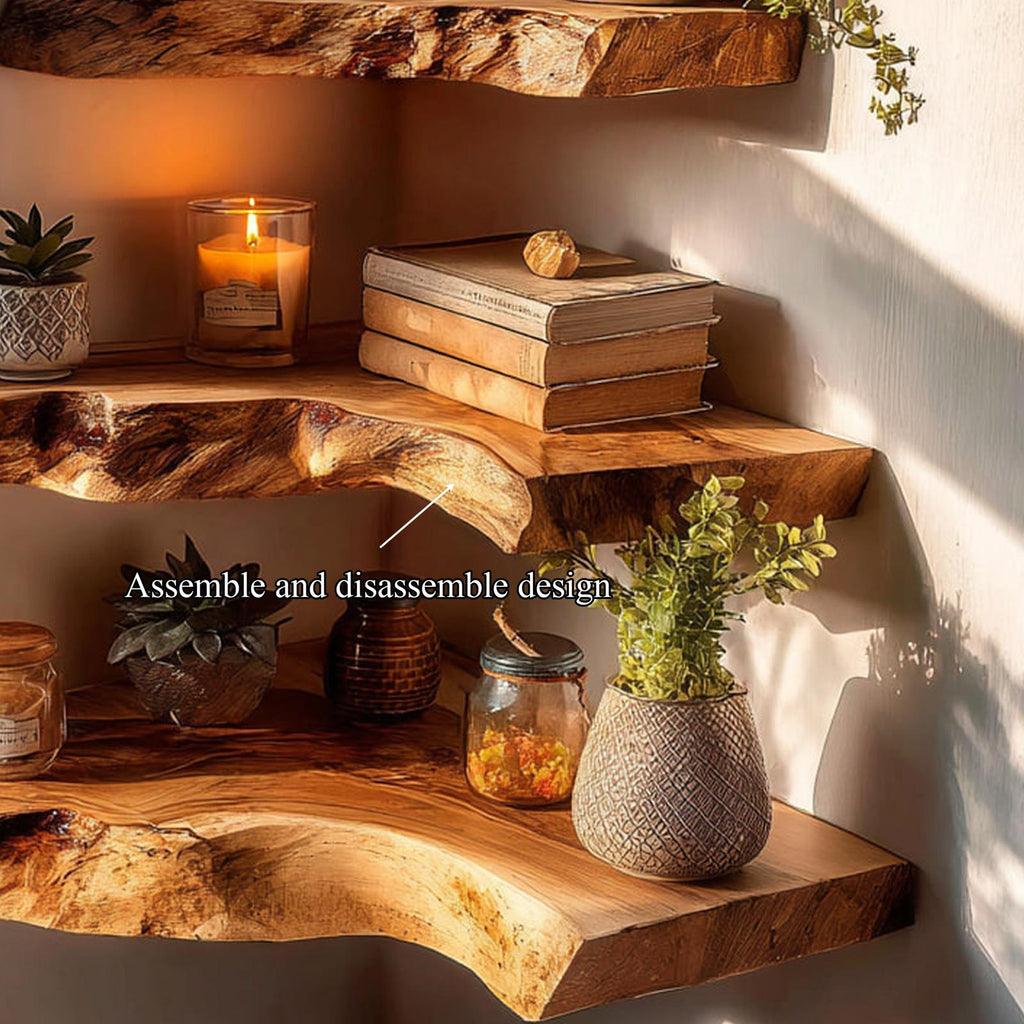 Rustic Live Edge Corner Floating Shelf Handmade for Living Room