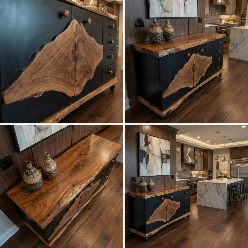 Rustic Live Edge Storage Cabinet Solid Wood Natural Slab Top Design Living Room And Entryway