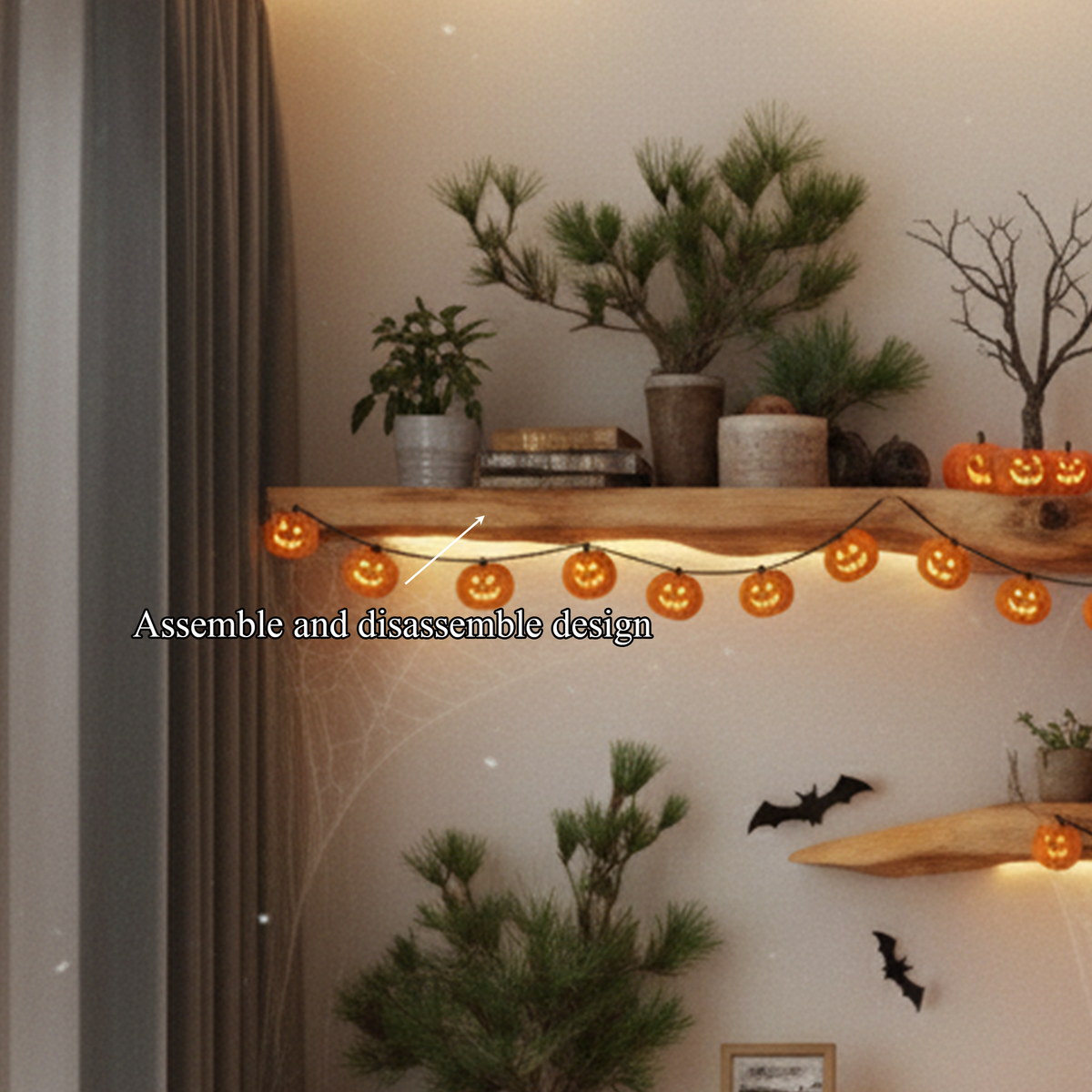 Rustic Floating Wall Shelves, Tree Branch Wooden Hanging Display Shelves, Gothic Spooky Living Room Decor