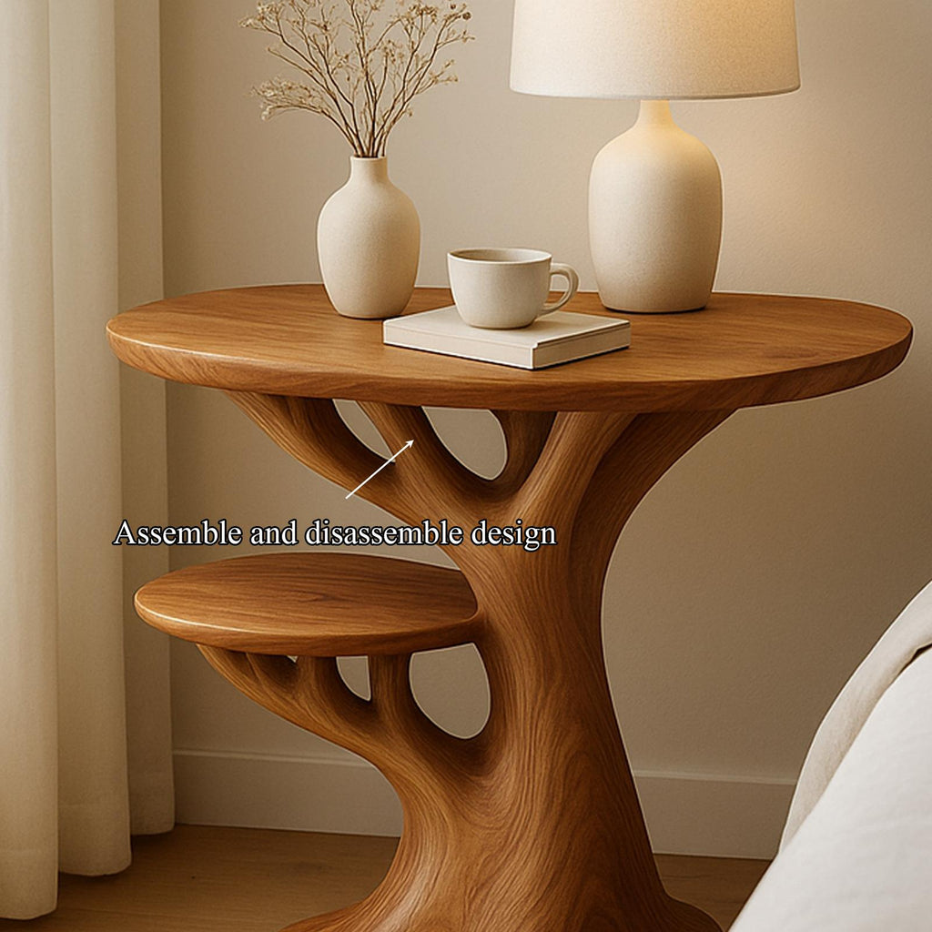 Rustic Tree Branch Bedside Nightstand, Handcrafted Solid Wood End Table & Accent Side Table for Bedroom