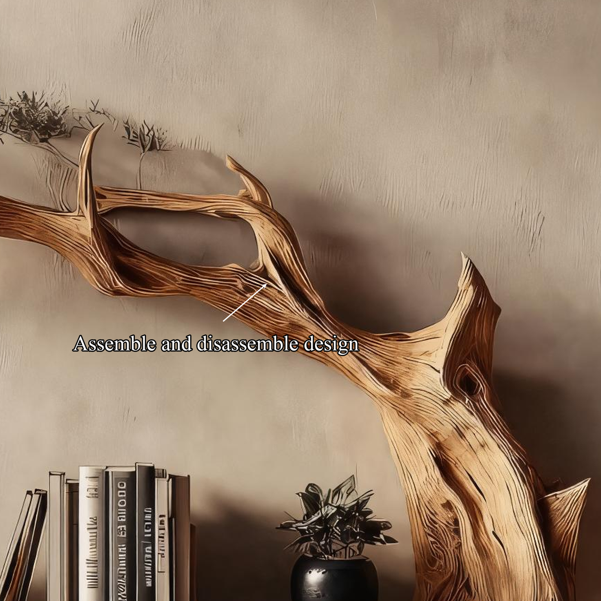 Rustic Tree Wall Shelf Unique Living Room Storage