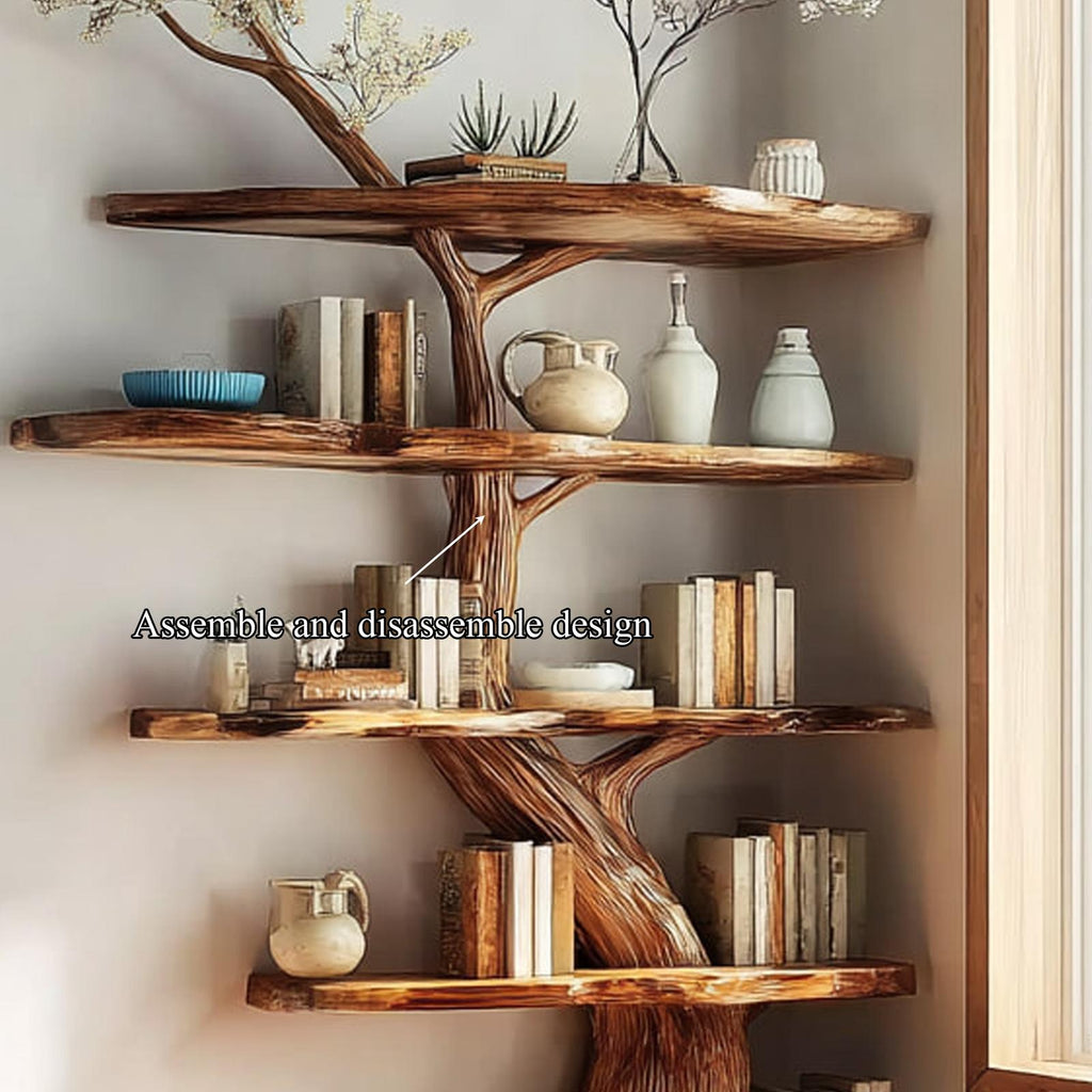 Rustic Corner Display Shelf, Wooden Branch Floating Wall Organizer & Artistic Storage Unit for Living Room, Bedroom