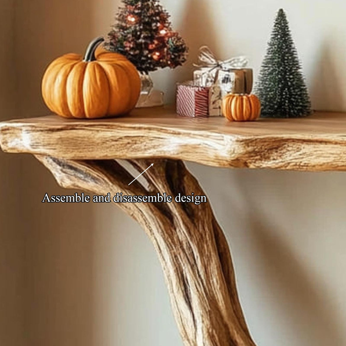 Mid Century Modern Entryway Table, Organic Carved Wood Legs, Compact Console Table for Living Room Corner