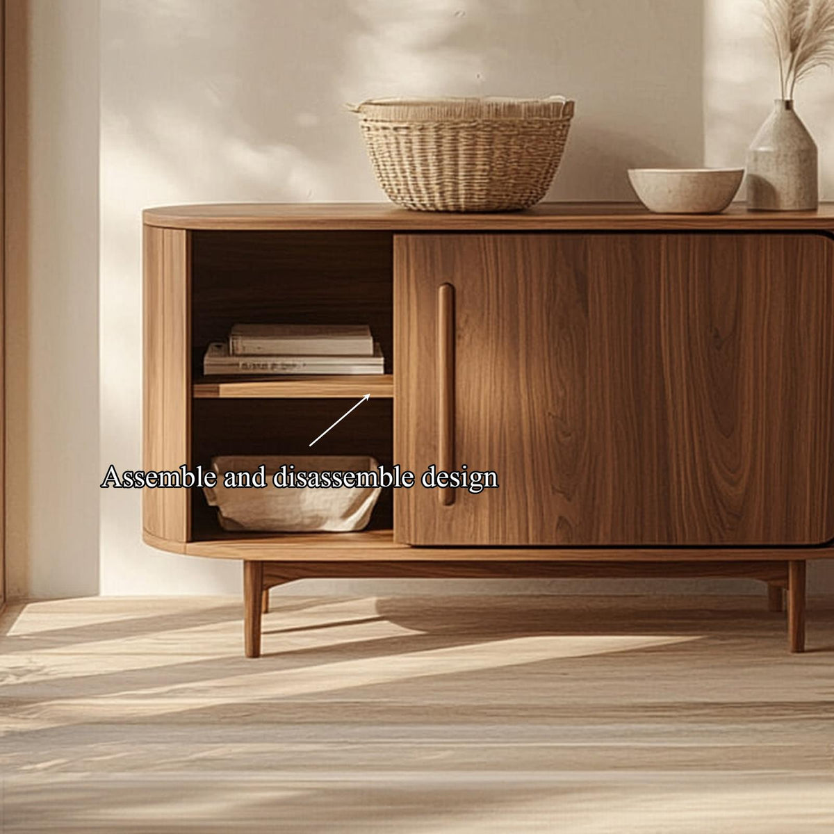 Mid Century Modern Wooden Sideboard Cabinet, Dining Room Buffet & Living Room Storage Credenza, Model