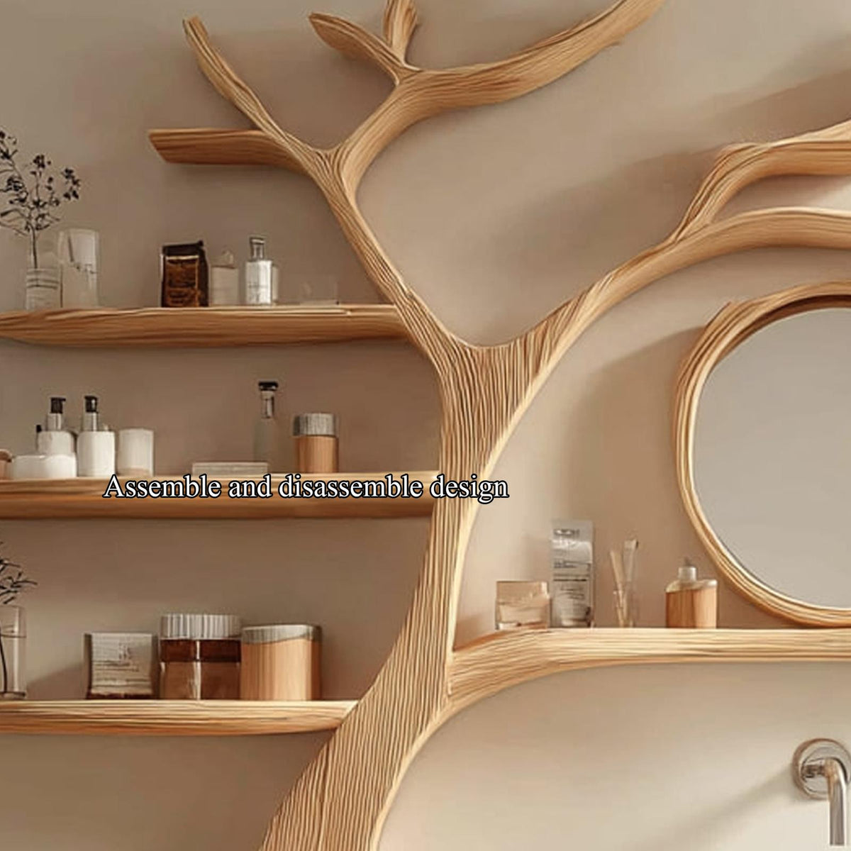 Artistic Wooden Tree Trunk Bathroom Vanity, Handcrafted Live Edge Pedestal Vessel Sink Stand, Model