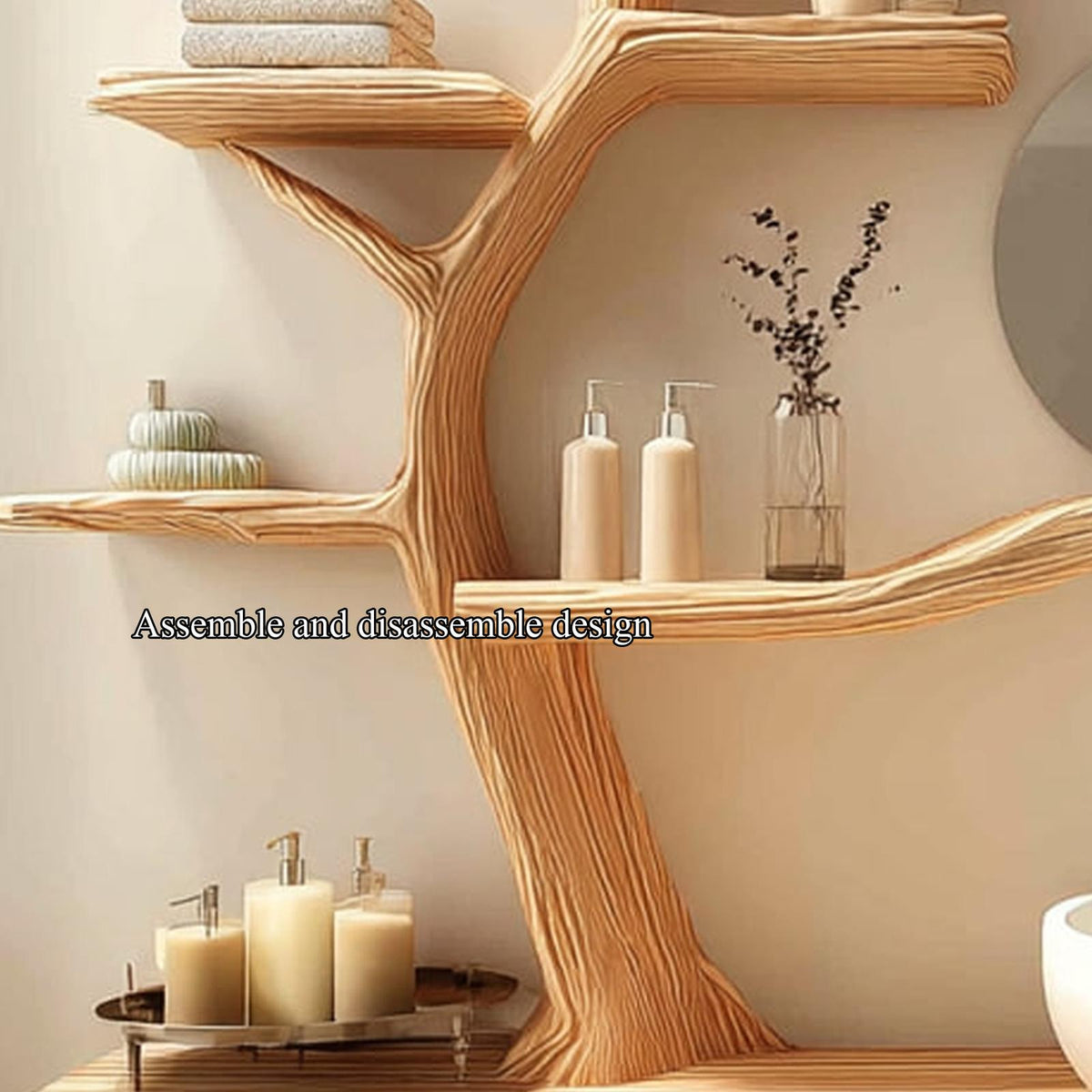 Rustic Organic Tree Trunk Bathroom Vanity, Live Edge Wood Wall Floating Shelf & Sink Console, Model