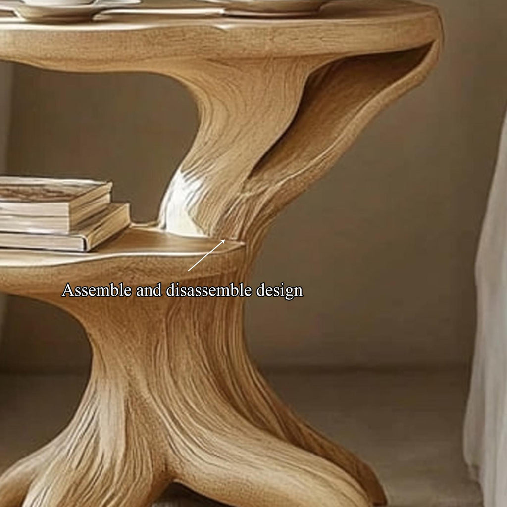 Handcrafted Rustic Flower Shaped Bedside Table, Solid Wood Nightstand & Decorative Accent End Table for Entryway