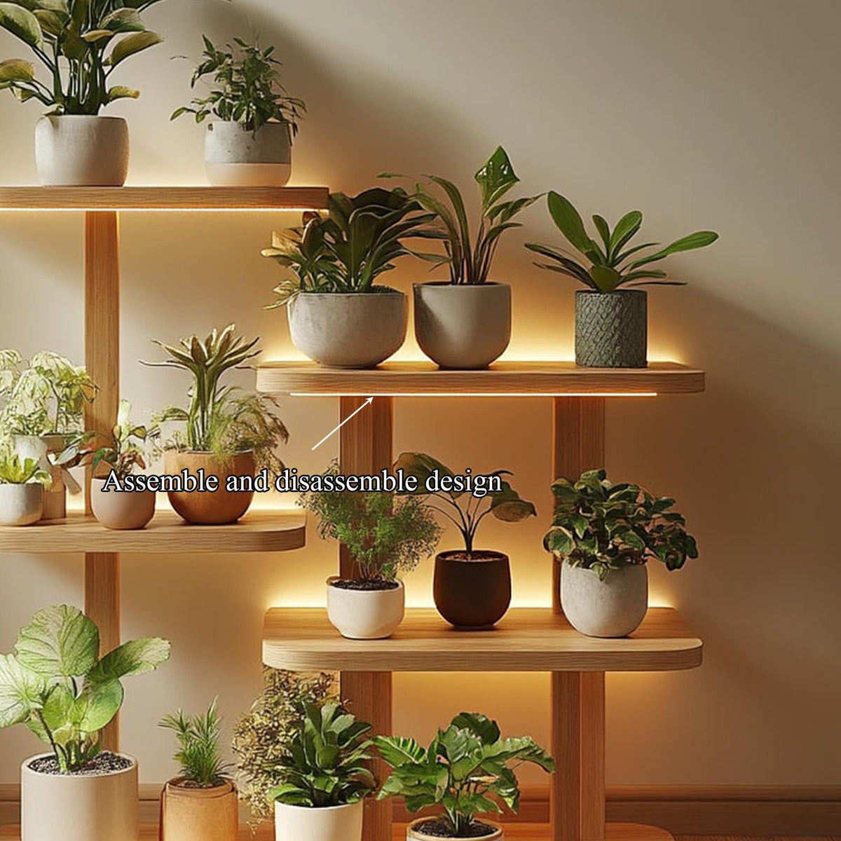 Mid-Century Modern Plant Display Stand, Solid Wood Indoor Flower Pot Holder, Tiered Wooden Plant Racks for Patio