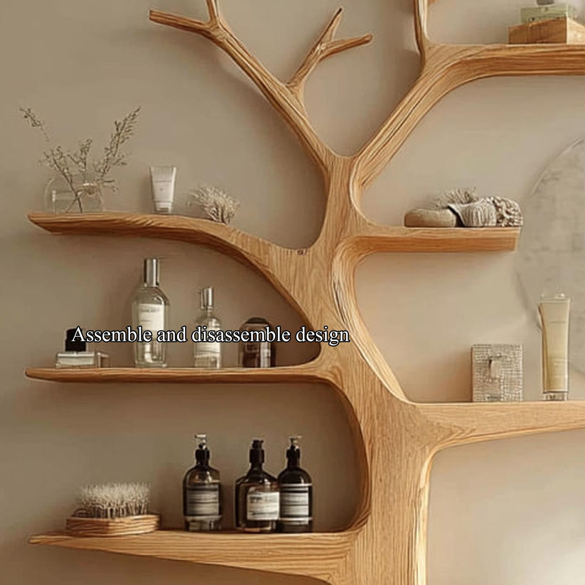 Rustic Nature Inspired Wooden Bathroom Vanity, Live Edge Solid Wood Floating Sink Stand Console, Model