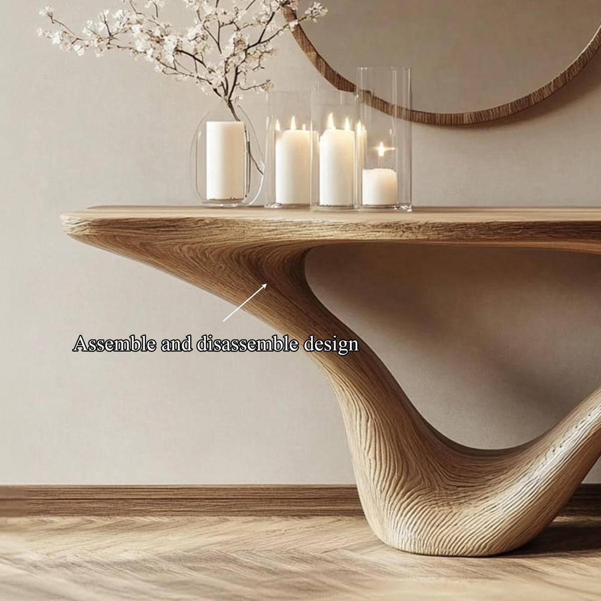 Mid Century Modern Console Table, Minimalist Carved Wood Art, Sleek Solid Wood Entryway & Foyer Table