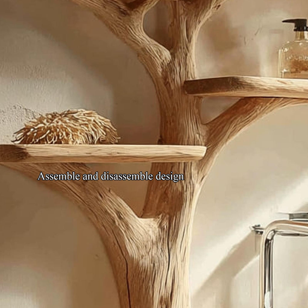 Rustic Tree Branch Shape Bathroom Vanity, Natural Wood Live Edge Pedestal Sink Stand for Home Spa, Model