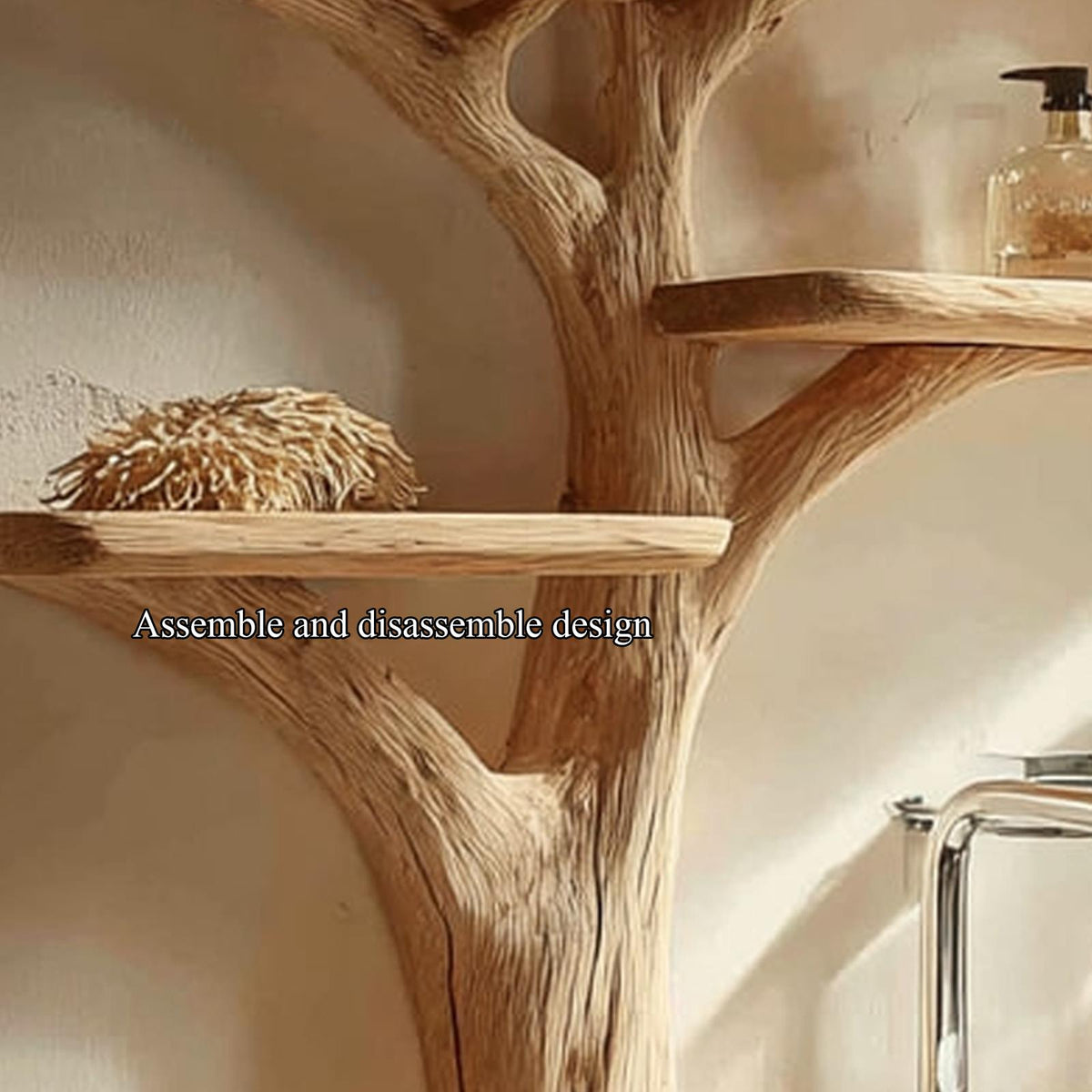 Rustic Tree Branch Shape Bathroom Vanity, Natural Wood Live Edge Pedestal Sink Stand for Home Spa, Model