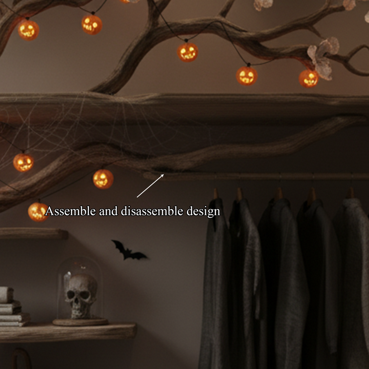 Mid-Century Wooden Tree Wardrobe Shelf, Rustic Branch Coat Rack & Organizer, Spooky Gothic Bedroom Furniture Decor