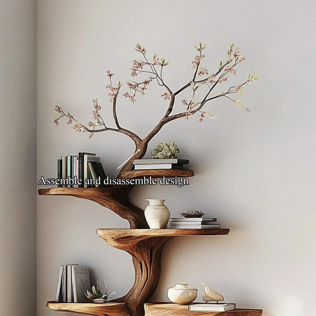 Rustic Statement Tree Shaped Shelf, Handcrafted Wood Branch Bookshelf & Artistic Wall Display for Living Room