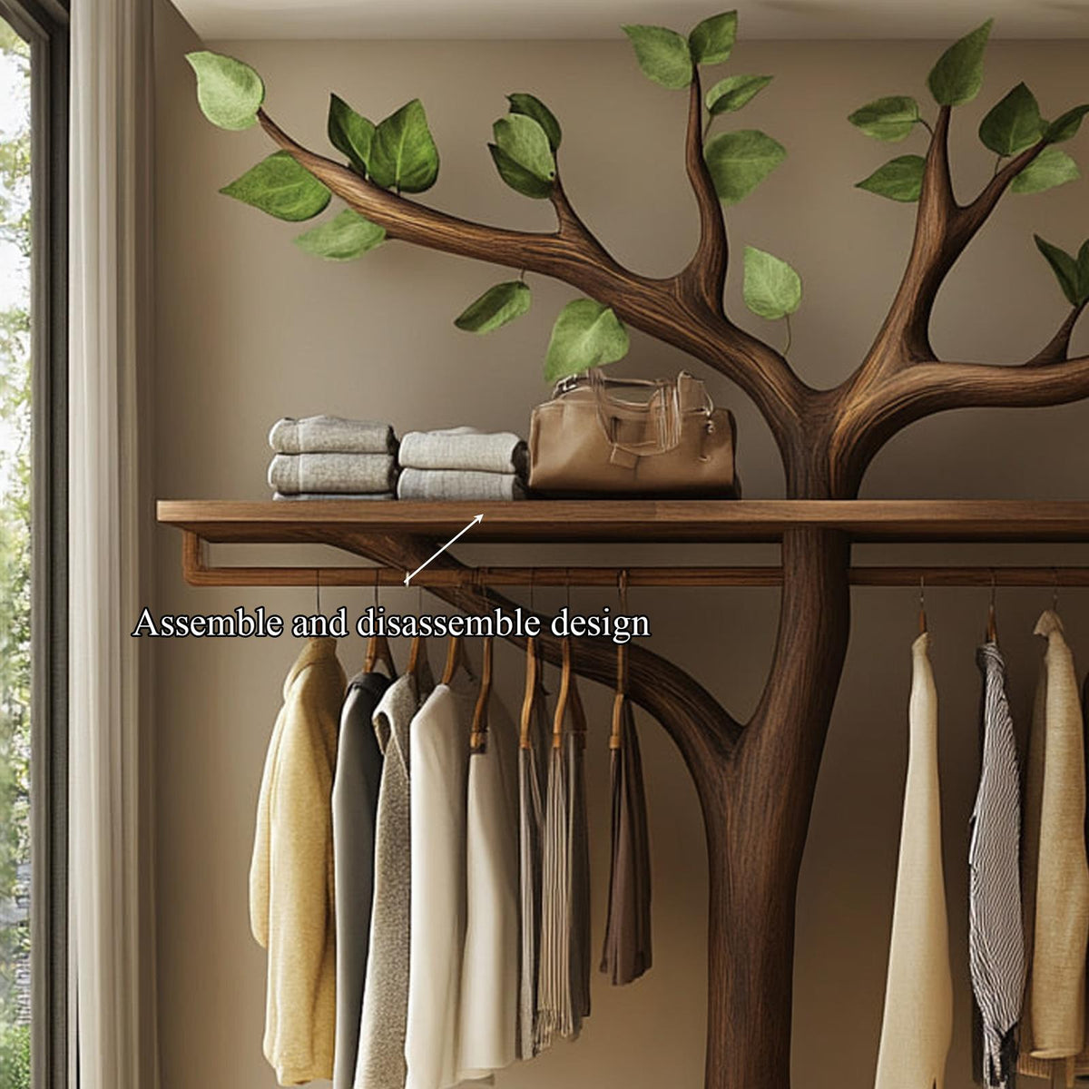 Rustic Tree Branch Wooden Clothing Rack Handmade Bedroom