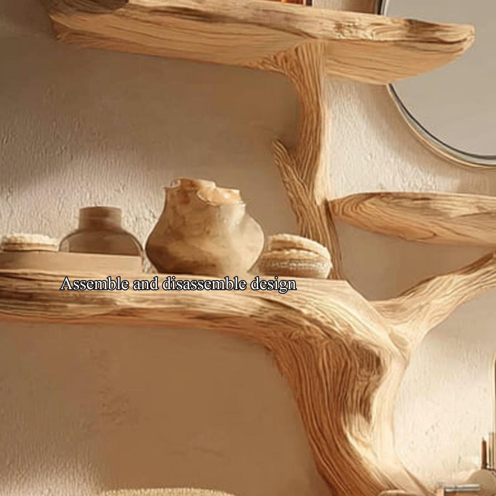 Rustic Natural Tree Wall Mounted Vanity, Live Edge Wooden Bathroom Floating Sink Console, Model