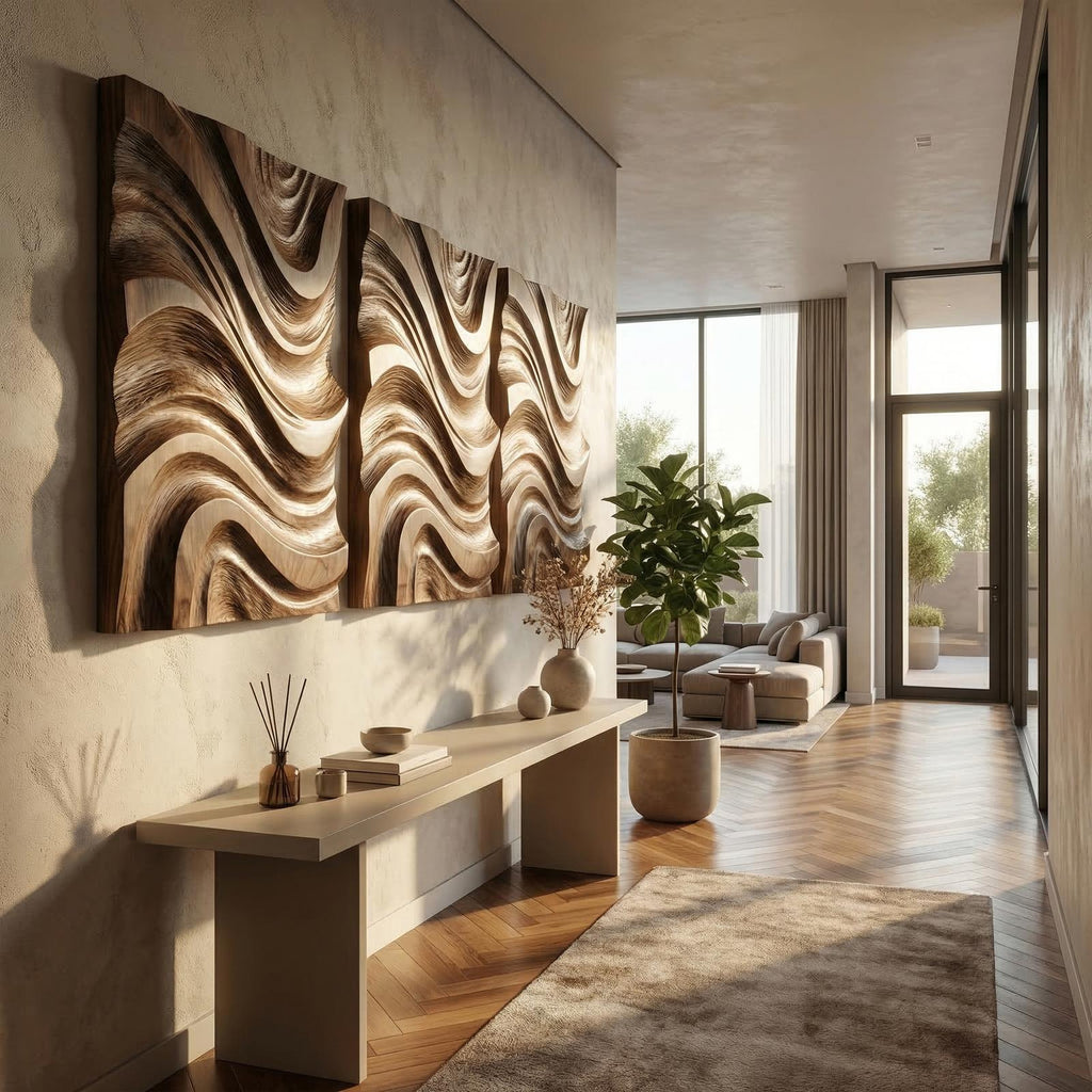 Modern Abstract Wall Art, Handcrafted Textured Wooden Hanging Sculptural Art for Bedroom