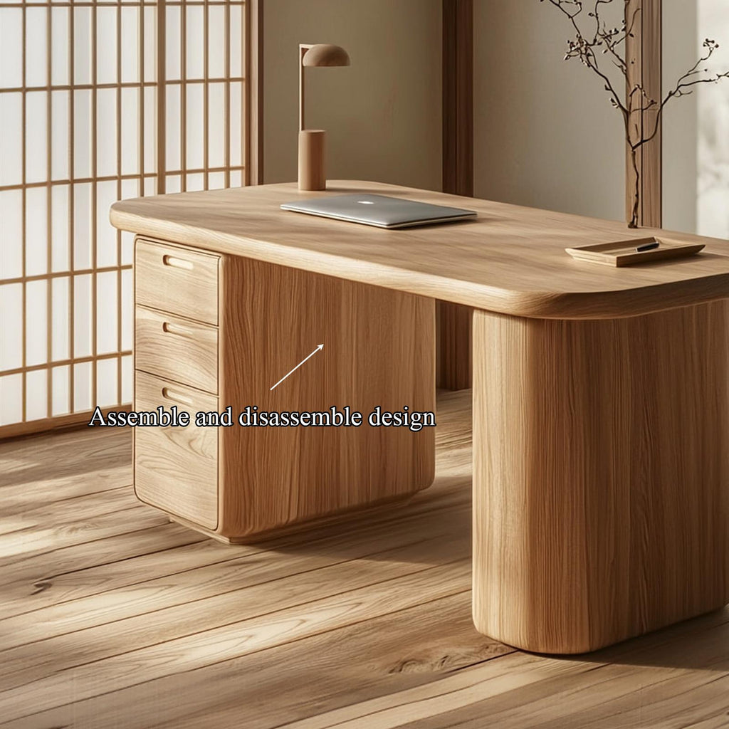 Minimalist Solid Wood Office Desk with Storage Drawers, Modern Bedroom Writing Table & Workstation