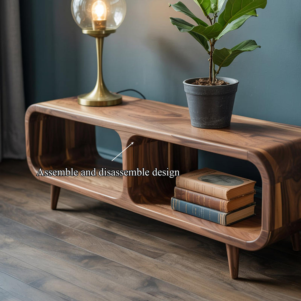 Mid Century Modern Wood Storage Console Table, Accent Credenza with Shelves for Entryway & Living Room
