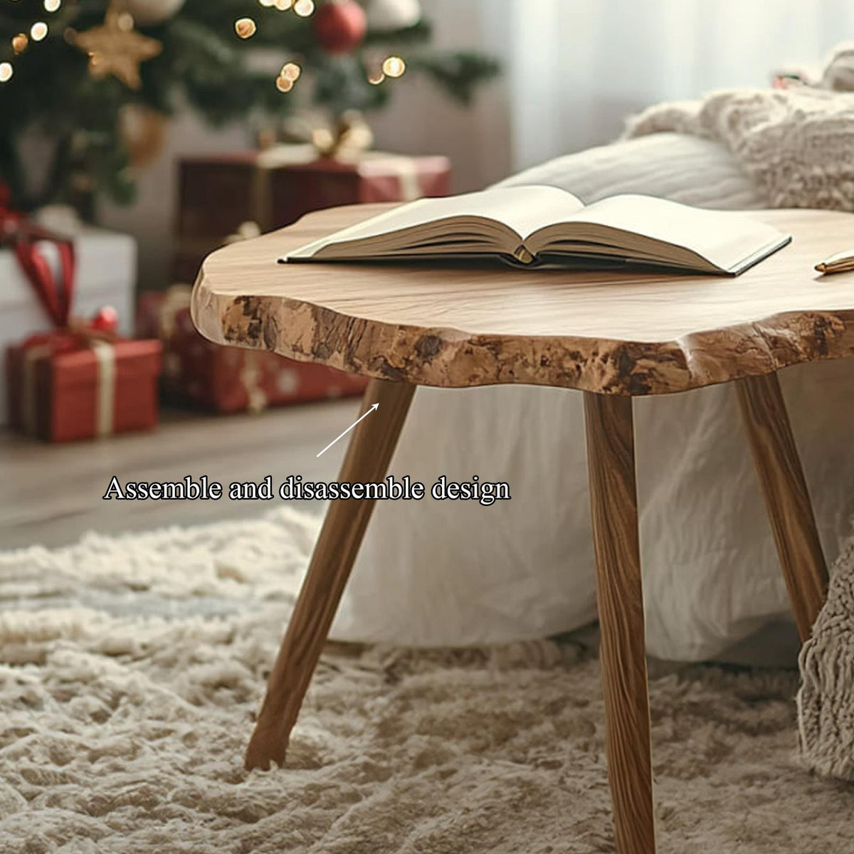 Rustic Live Edge Side End Table, Handcrafted Solid Wood Nightstand & Bedroom Accent Corner Table