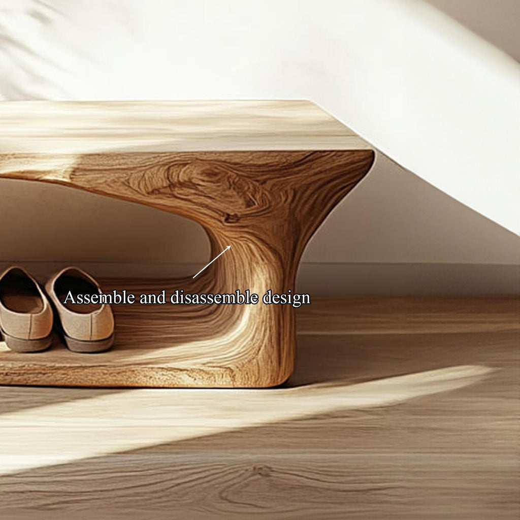 Mid Century Sculptural Wood Shoe Bench Interior