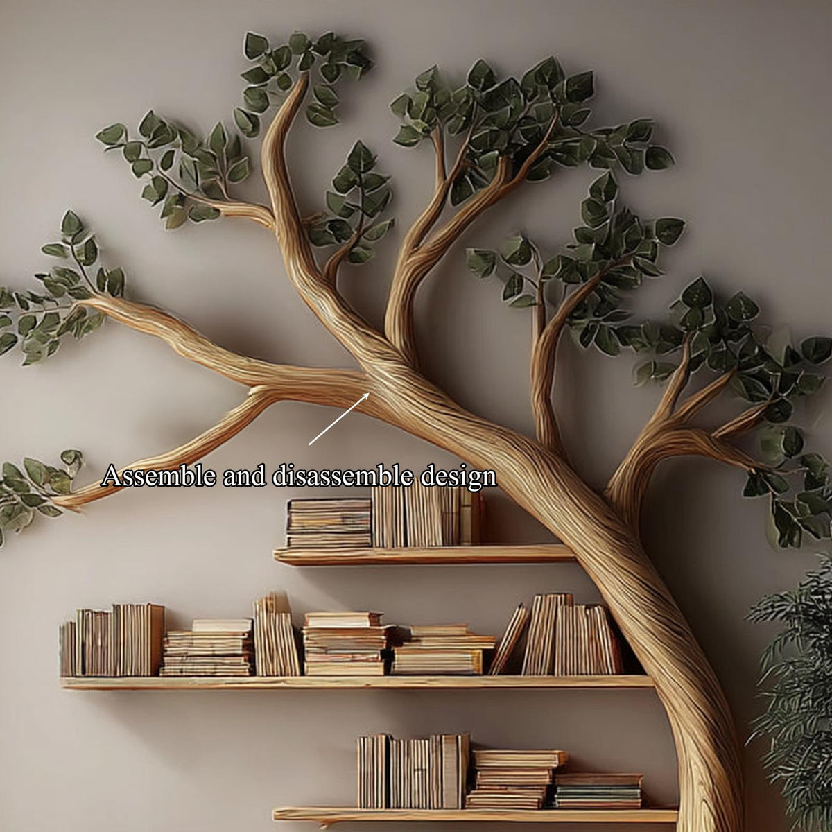 Rustic Branch Bookshelf, Solid Wood Wall Mounted Bookcase & Artistic Hanging Storage Unit for Living Room or Bedroom