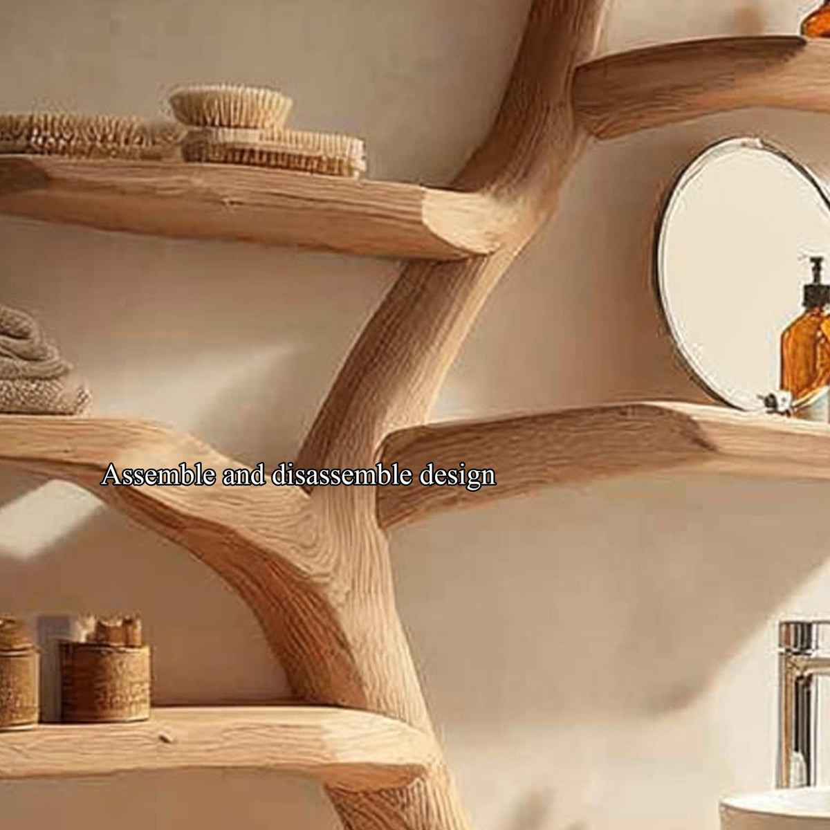 Rustic Tree Branch Bathroom Vanity, Live Edge Natural Wood Pedestal Sink Stand for Washroom & Spa, Model