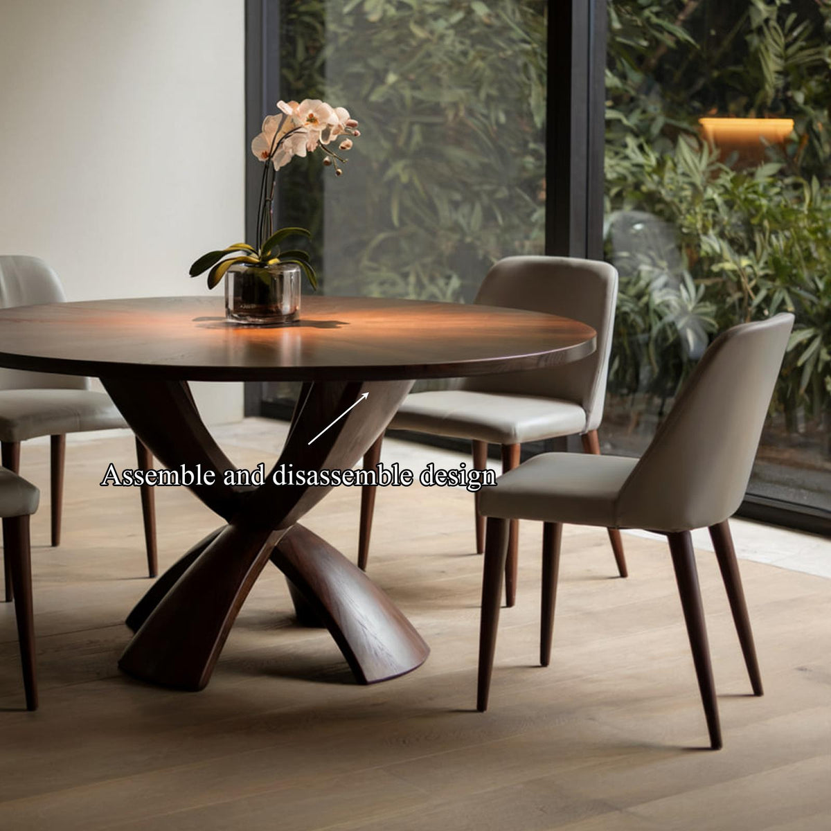 Mid Century Modern Round Dining Table, Handcrafted Sculptural Wood Pedestal Kitchen Table, Model