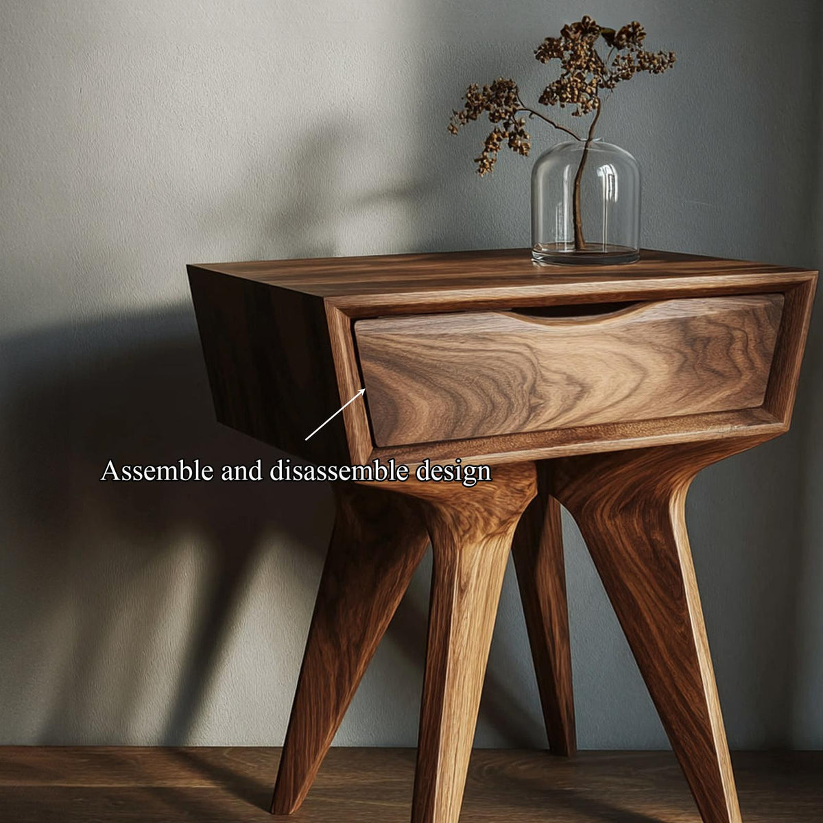 Sculptural Minimalist Wood Side Table, Modern Abstract Bedside End Table for Bedroom & Office, Model