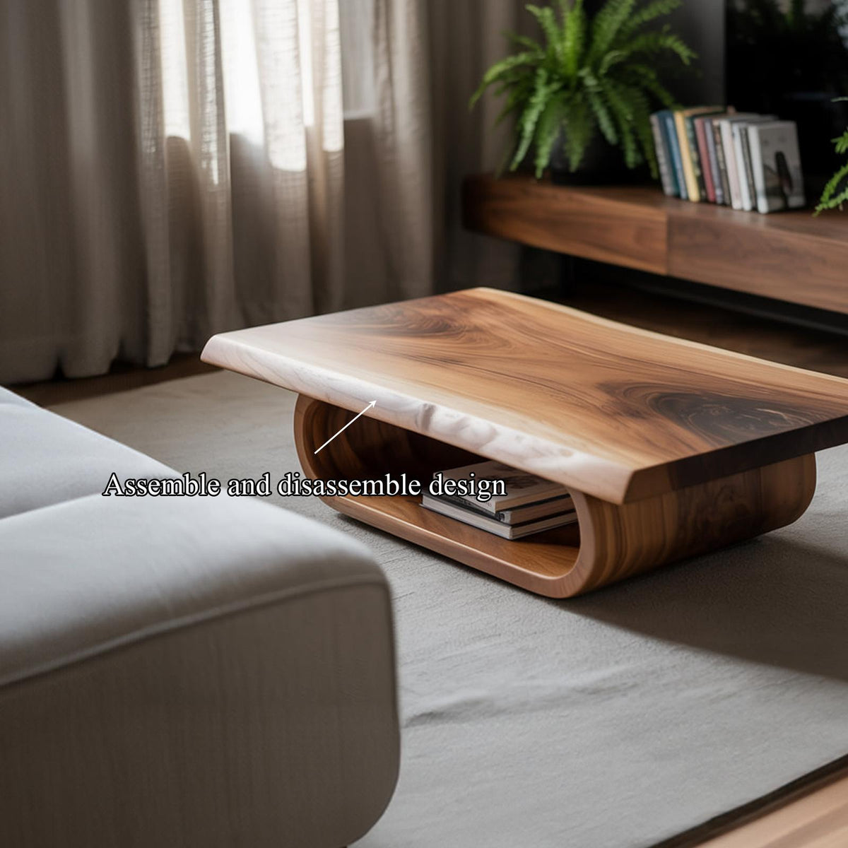 Mid Century Curved Edge Coffee Table Living Room