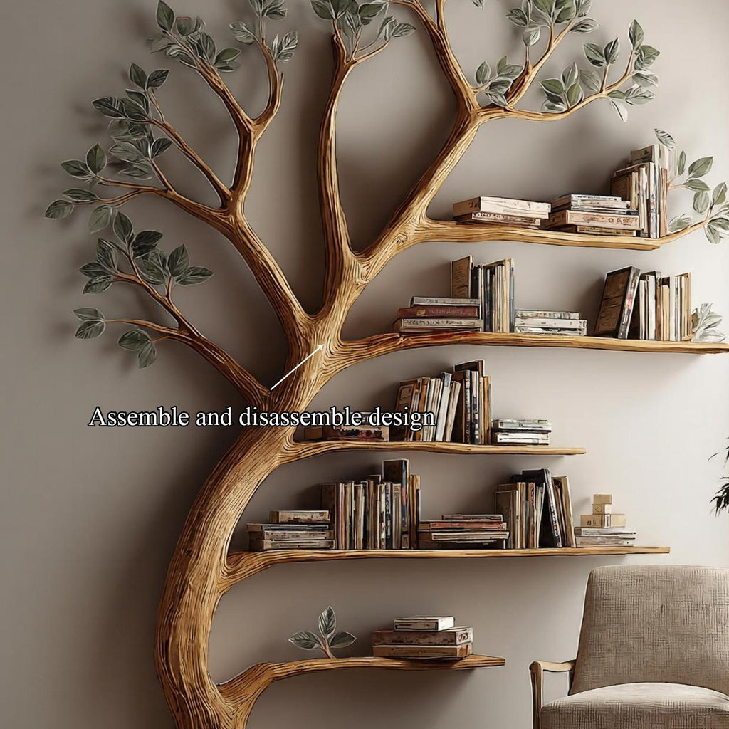 Rustic Branch Bookshelf, Handcrafted Solid Wood Wall Mounted Bookcase & Artistic Storage for Home Library, Living Room