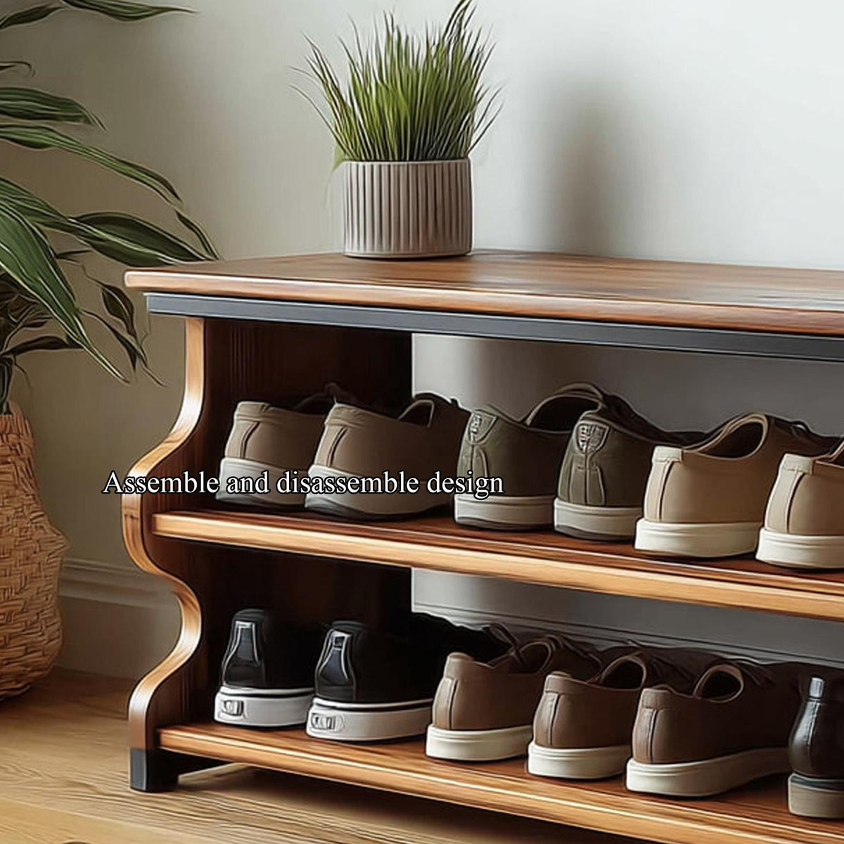 Midcentury Shoe Rack Bench Farmhouse Entryway