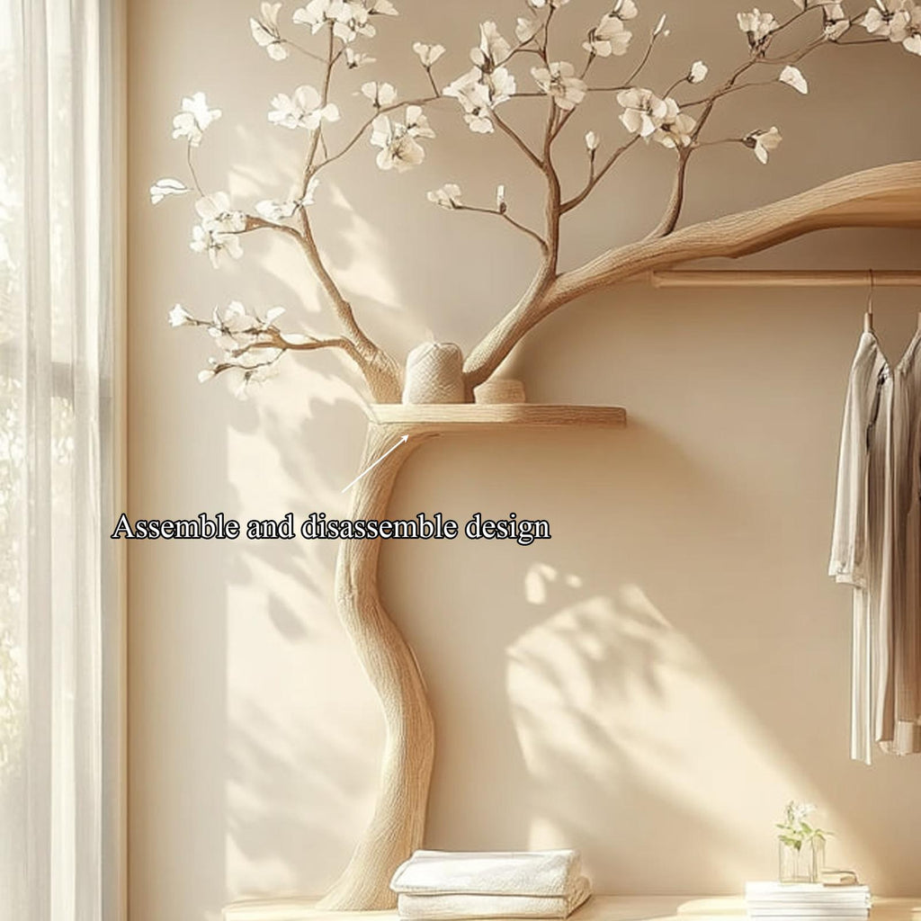 Scandinavian Wooden Tree Wardrobe, Handcrafted Solid Wood Clothes Drying Rack, Natural Coat Stand for Bedroom Decor