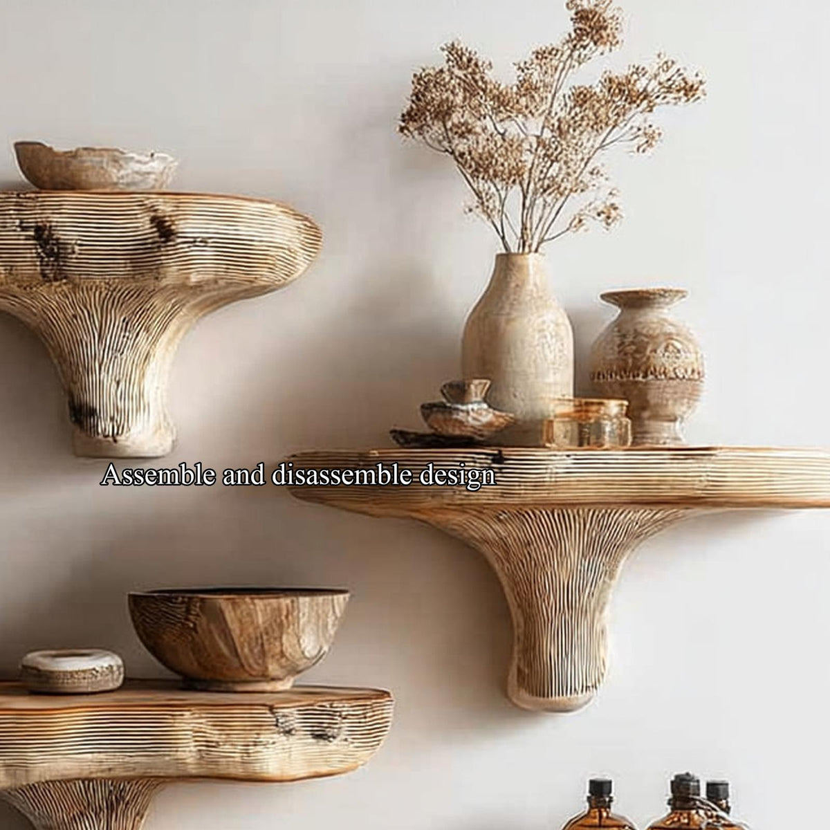 Rustic Mushroom Floating Shelf Living Room