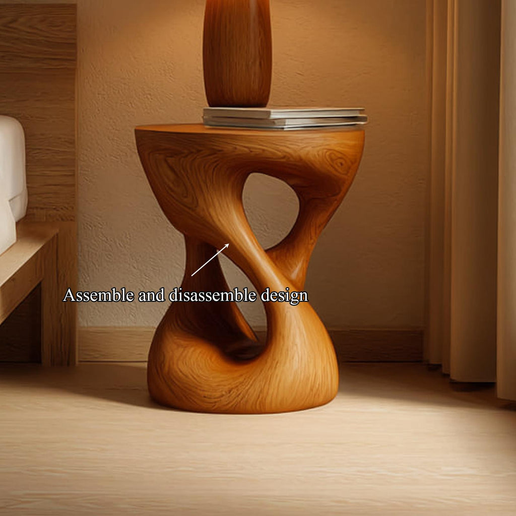 Handcrafted Rustic Wood Sculptural Nightstand, Unique Bedside Table & Decorative End Table for Bedroom Decor