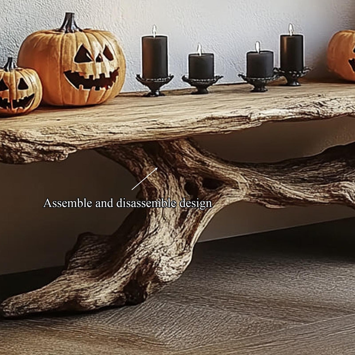 Rustic Entryway Table, Sculptural Solid Wood Tree Base, Handcrafted Live Edge Foyer Console Display Table