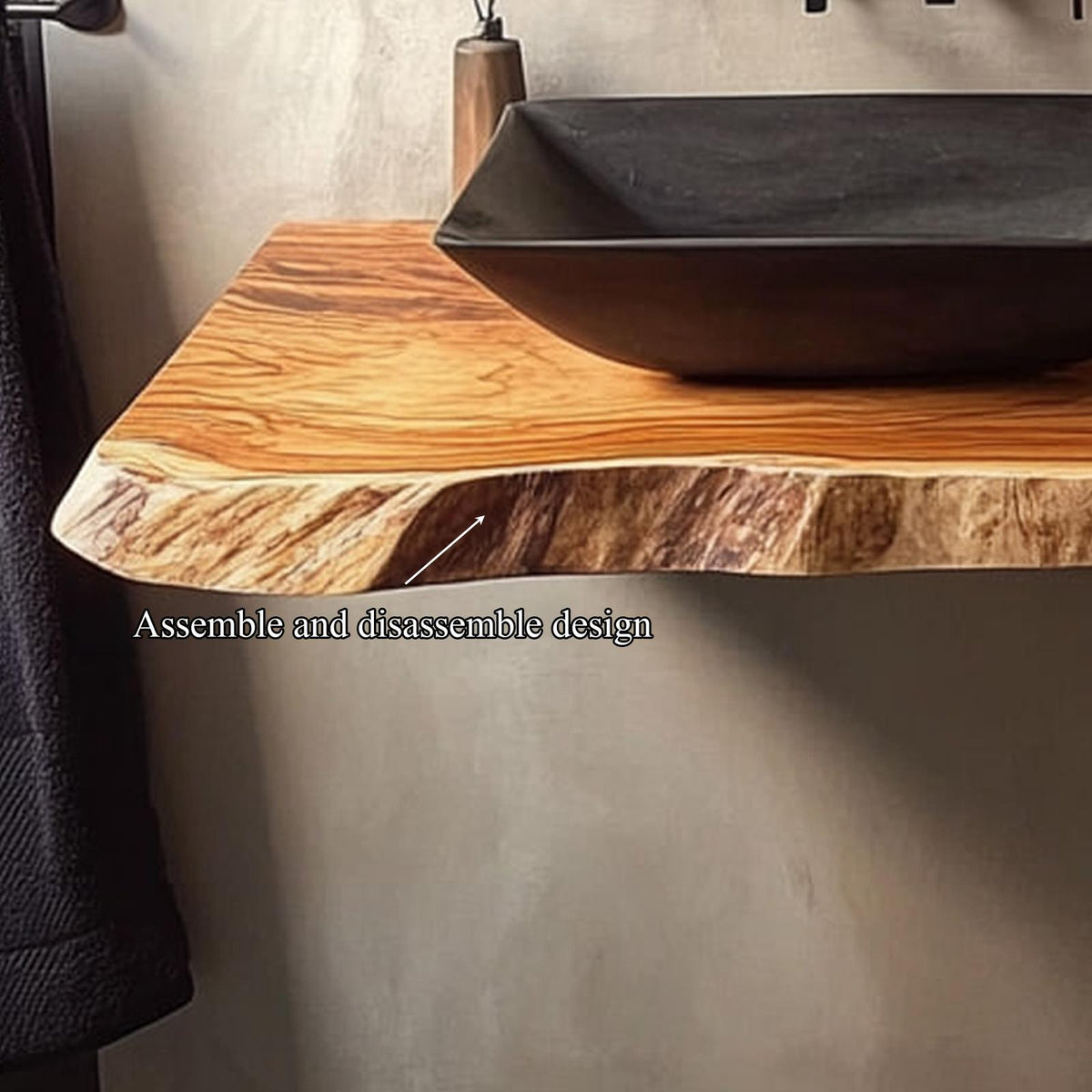 Spry Interior Mid Century Floating Bathroom Vanity Shelf, Handcrafted Solid Wood Washstand, Wall Mounted Modern Bathroom Console SINLKIBRV217