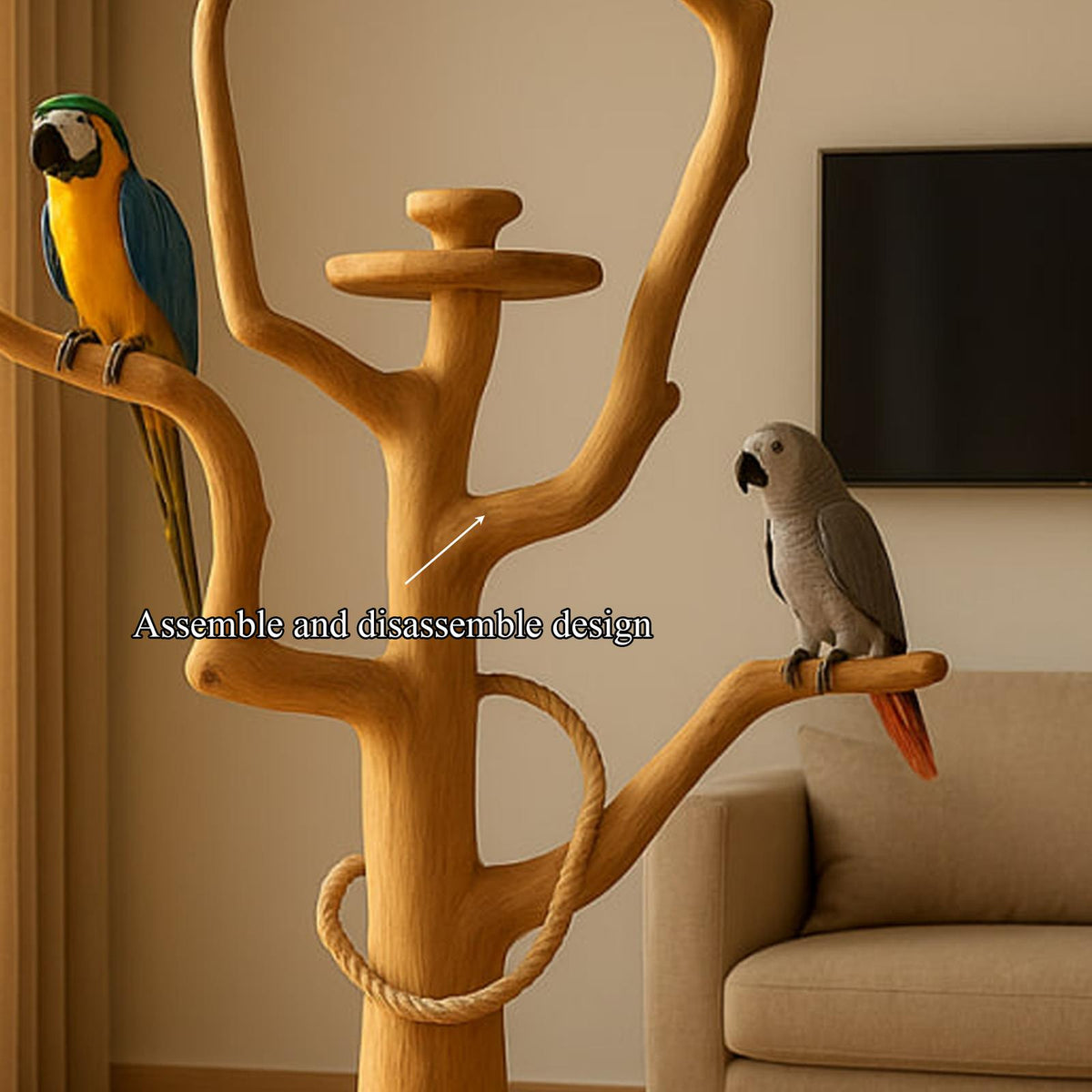Rustic Wooden Bird Tree Stand Living Room Pet Furniture SINLKITT066