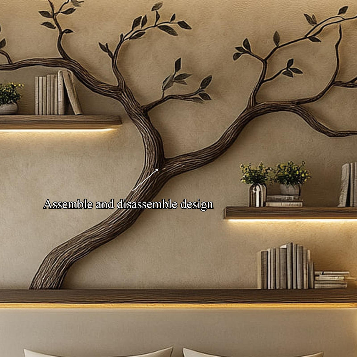 Mid Century Tree Wall Bookshelf Bedroom Headboard