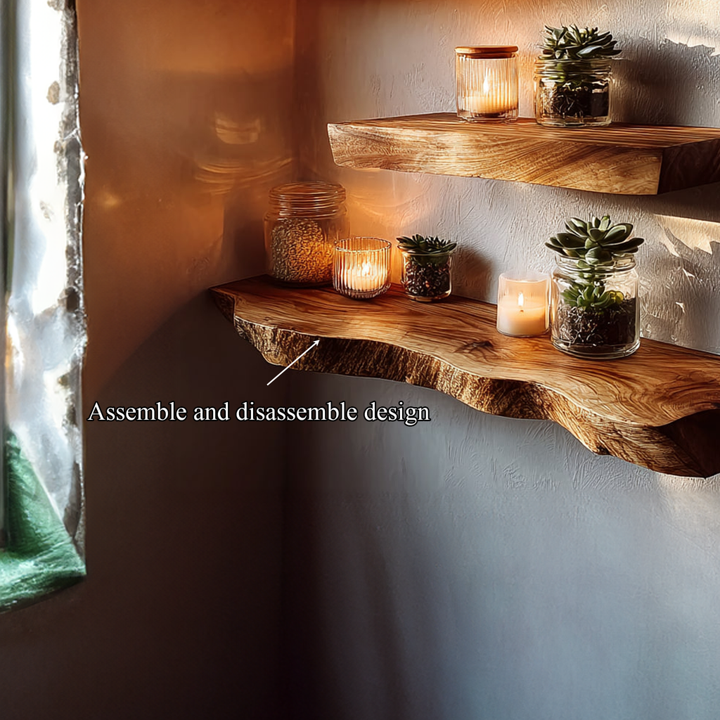 Rustic Corner Floating Wood Shelf, Modern Space-Saving L-Shape Wall Display Organizer for Office, Kitchen, Living Room