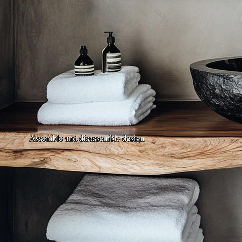 Mid-Century Floating Shelf, Farmhouse Solid Wood Bathroom Vanity, Single Sink Washroom Countertop Shelf