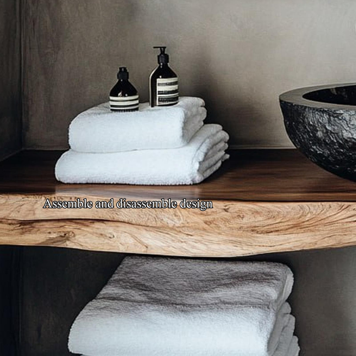Mid-Century Floating Shelf, Farmhouse Solid Wood Bathroom Vanity, Single Sink Washroom Countertop Shelf