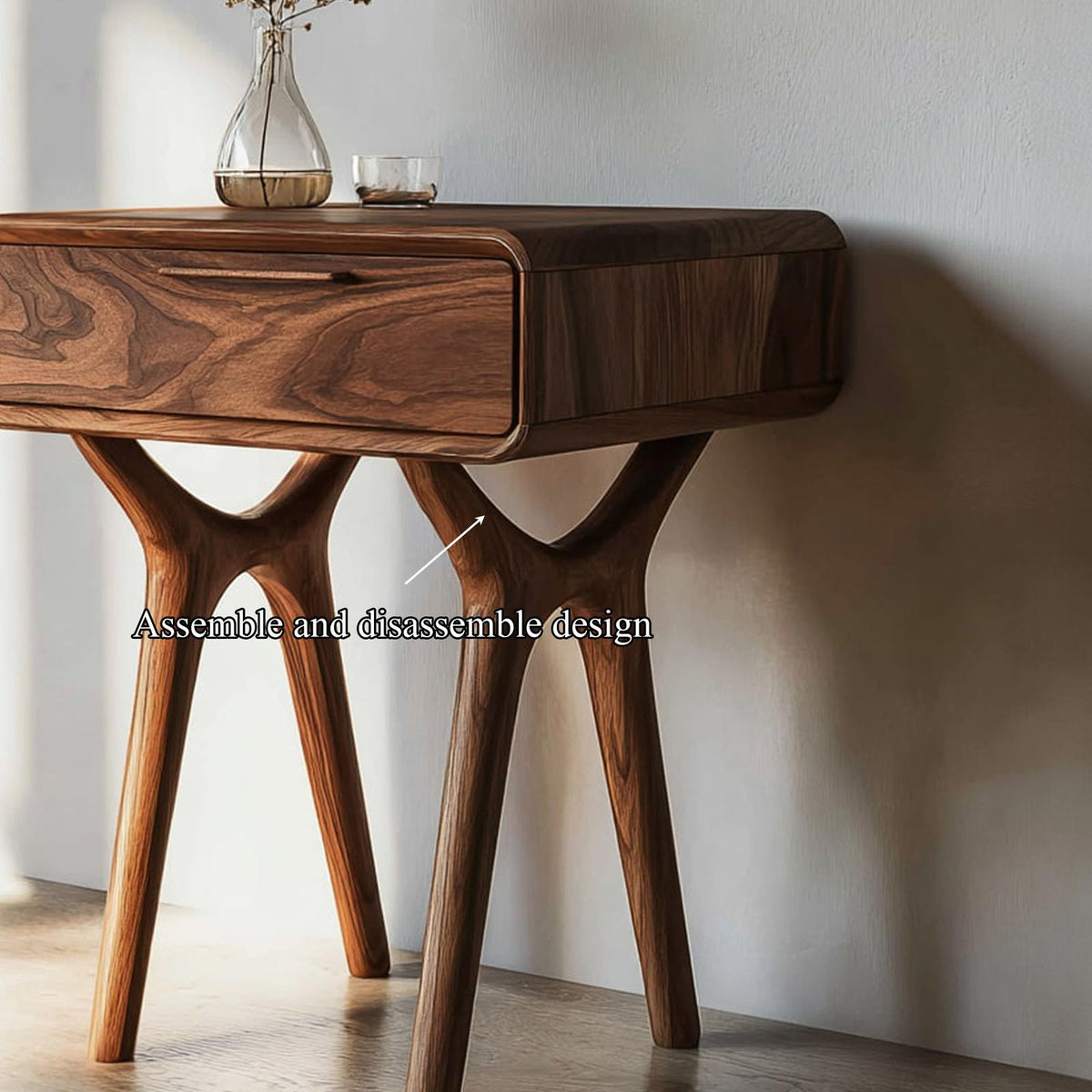 Organic Curved Leg Wood Side Table, Modern Minimalist Bedside End Table for Living Room & Bedroom, Model
