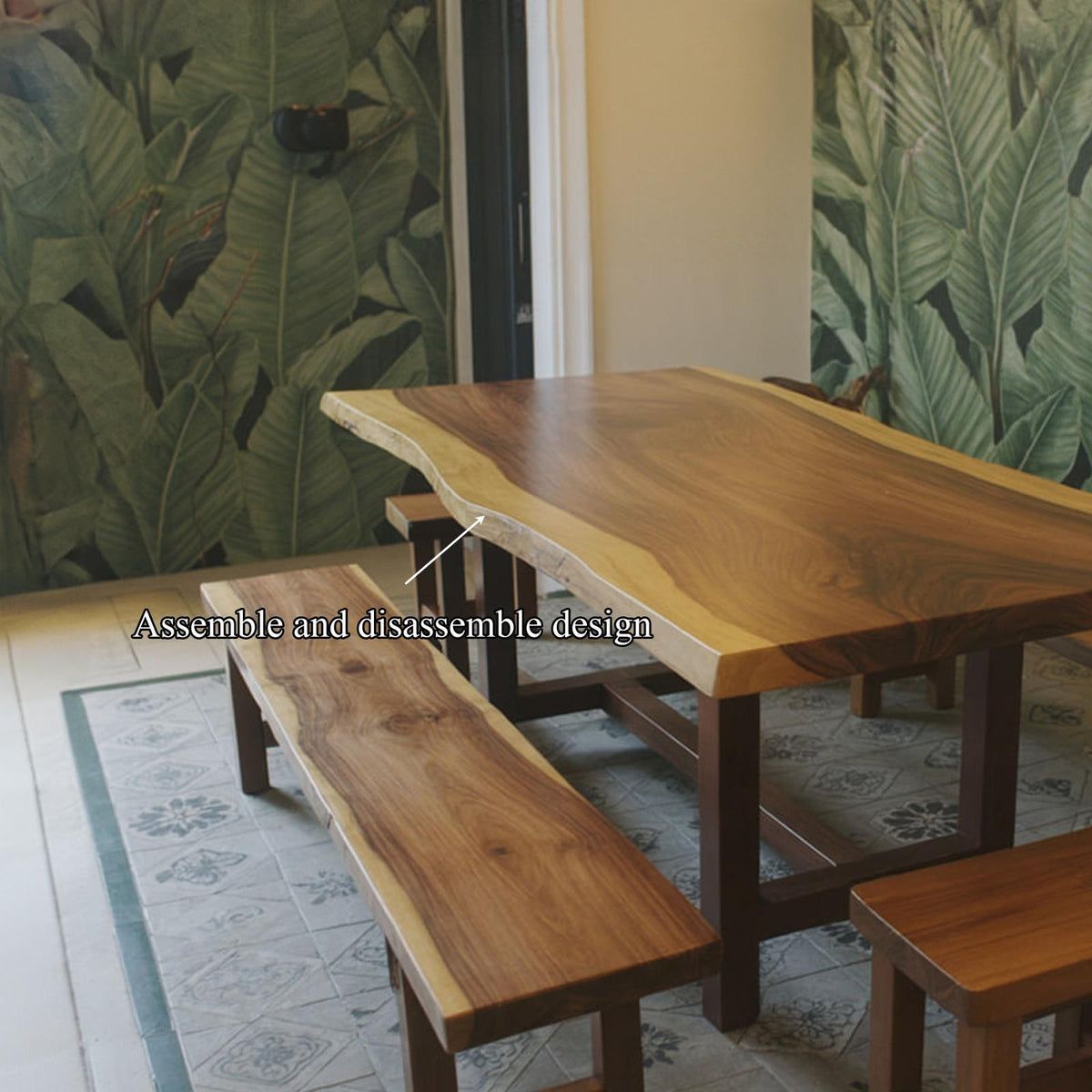 Rustic Live Edge Solid Wood Dining Table, Handcrafted Natural Wood Kitchen Table for Dining Room, Model