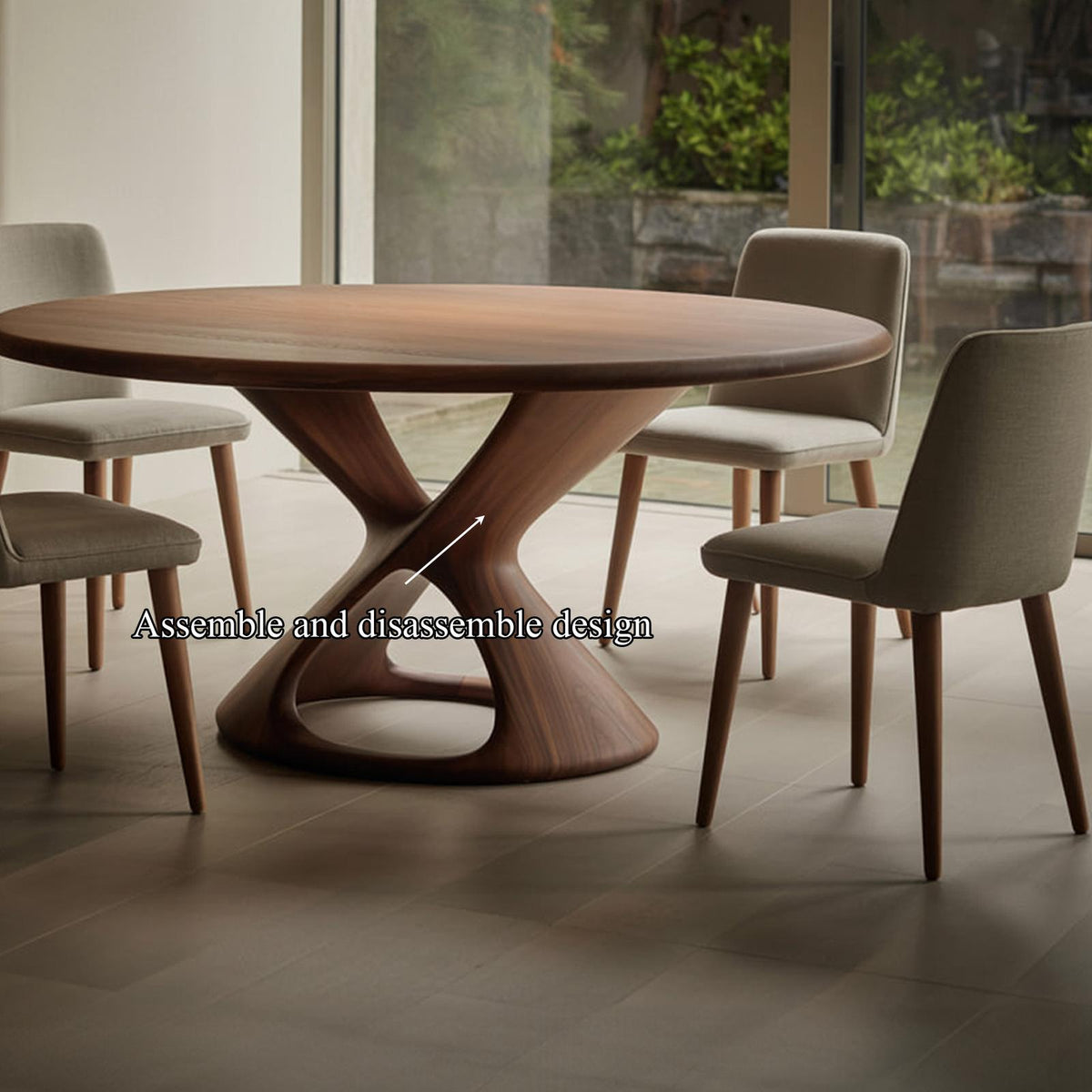 Organic Round Wooden Dining Table, Modern Minimalist Pedestal Kitchen Dinner Table for Dining Room