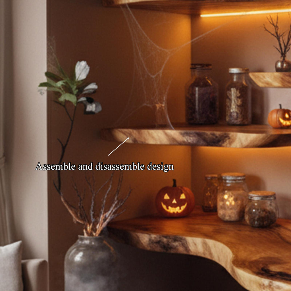 Mid Century Floating Wooden Shelves Halloween Style Living Room